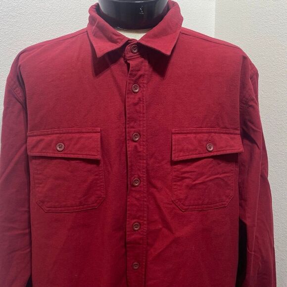 L.L. Bean Dark Red 100% Cotton Chamois Cloth Button Front Men's Shirt Size XXL - Picture 2 of 9
